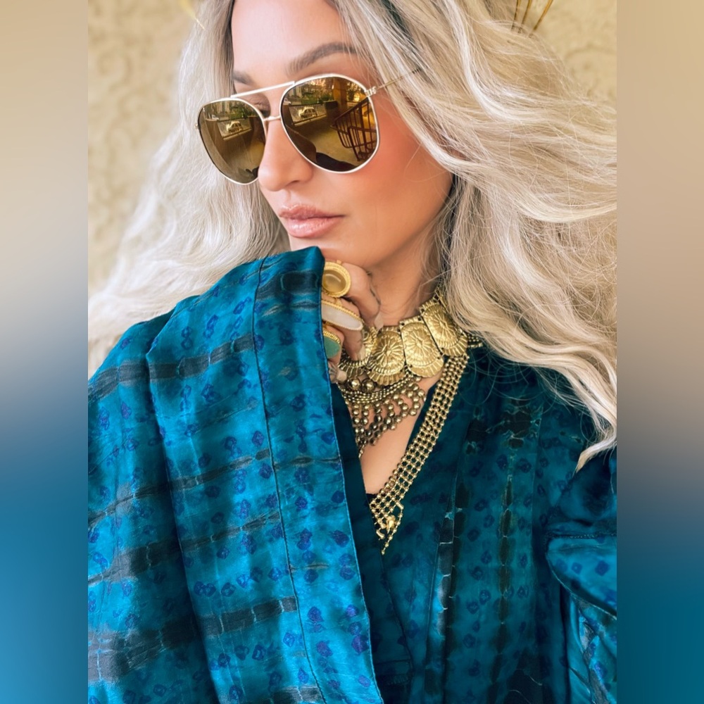 TURQUOISE SMOOTH OPERATOR SILK LUXURY KIMONO - Picture 9 of 13